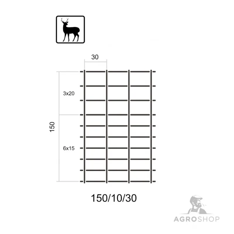 Eläinverkko ForestNet L Zn ø 2,0/1,6 mm, silmäkoko 30 × 15–20 cm, 1,50 × 50 m