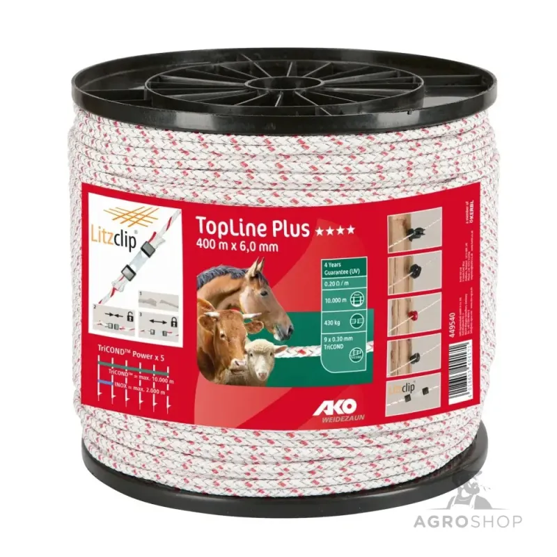 Sähköpaimenen punottu aitaköysi AKO Topline Plus 6mm 400m